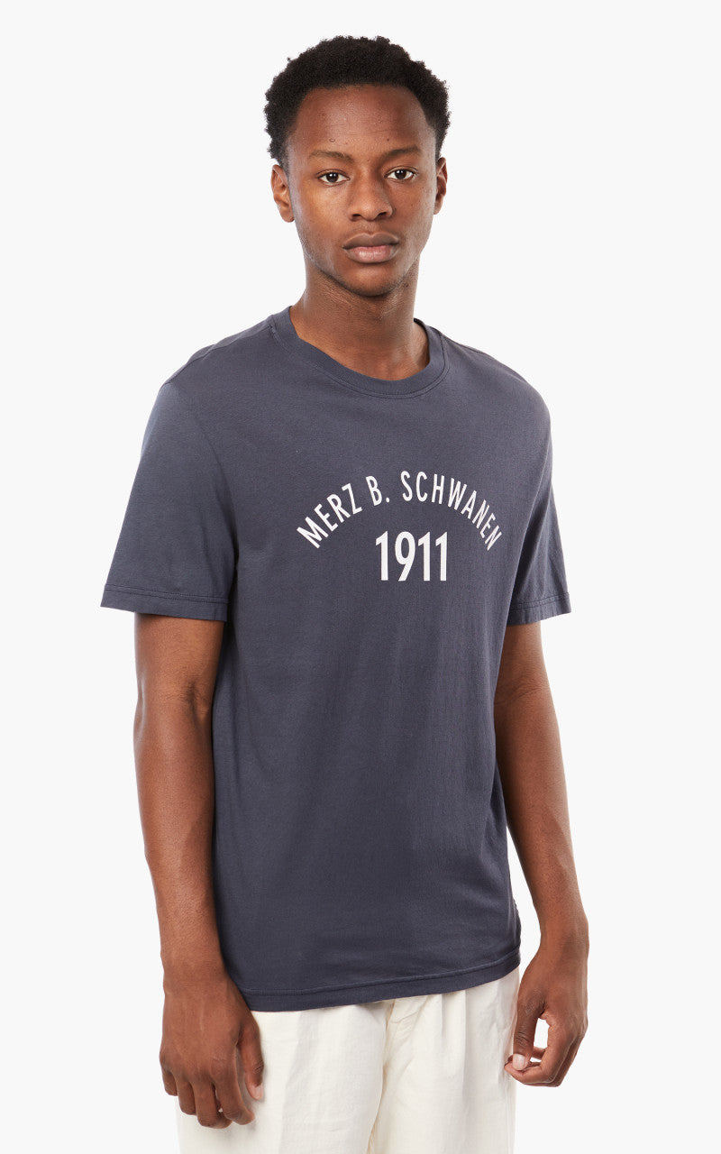 Merz b. Schwanen TRCT40 Crew Neck Print Tee Denim Blue