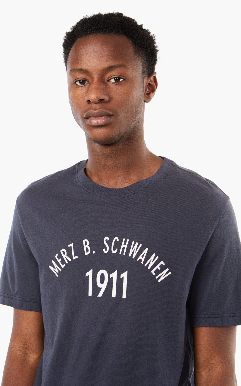 Merz b. Schwanen TRCT40 Crew Neck Print Tee Denim Blue