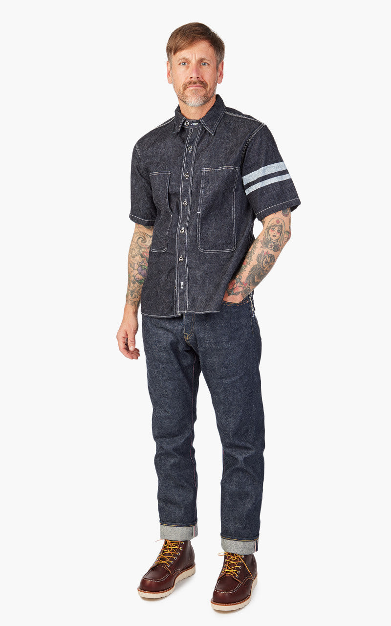 Momotaro Jeans MSS0010M31 GTB Selvedge Denim Jail Pocket Shirt Indigo 8oz