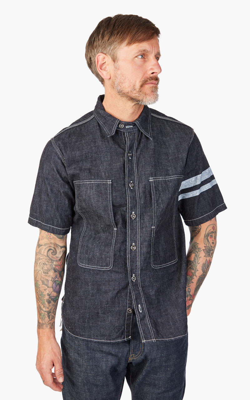 Momotaro Jeans MSS0010M31 GTB Selvedge Denim Jail Pocket Shirt Indigo 8oz