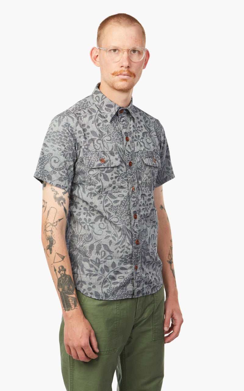 Momotaro Jeans 06-113 Flower Jacquard Shirt Indigo
