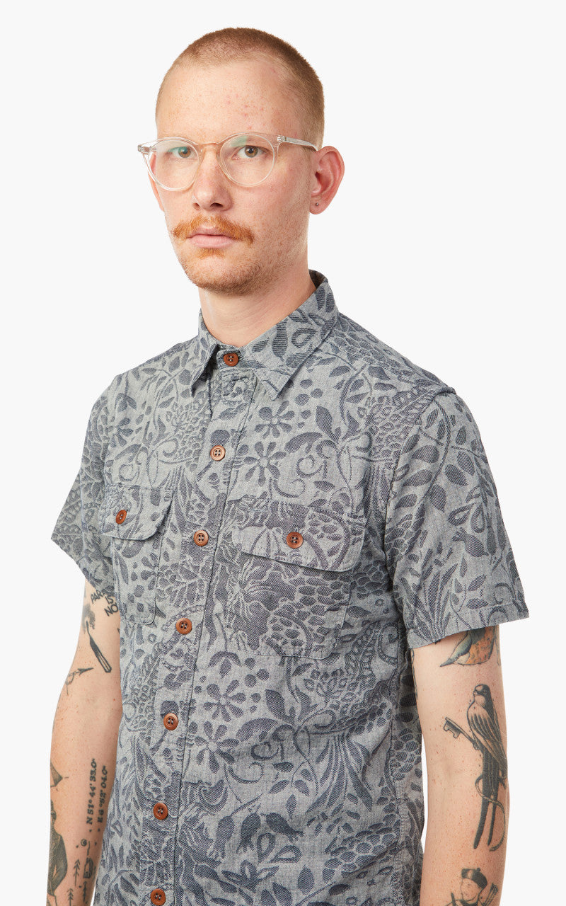 Momotaro Jeans 06-113 Flower Jacquard Shirt Indigo