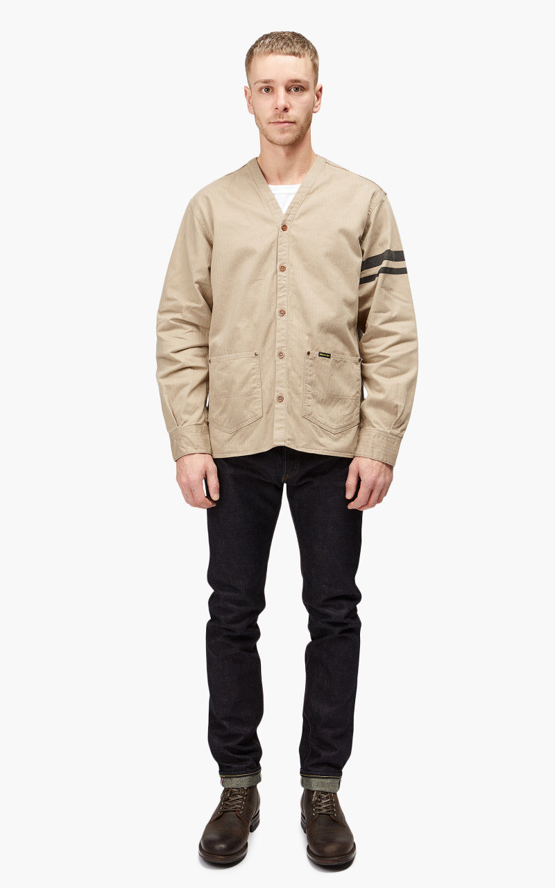 Momotaro Jeans MLS1050M23 Military Herringbone Work Cardigan Beige