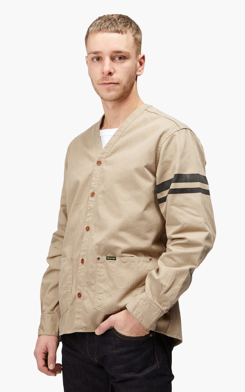 Momotaro Jeans MLS1050M23 Military Herringbone Work Cardigan Beige