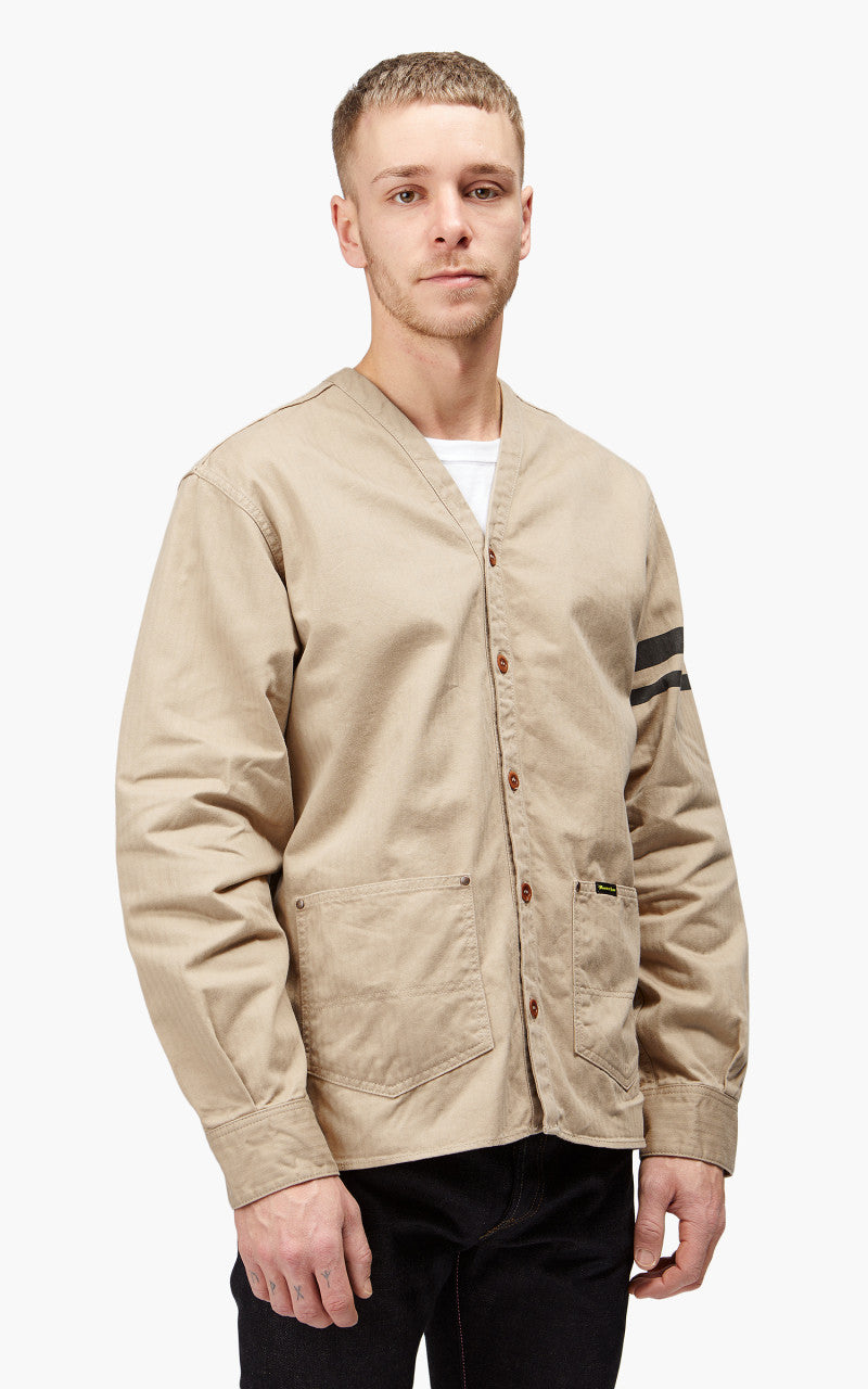 Momotaro Jeans MLS1050M23 Military Herringbone Work Cardigan Beige