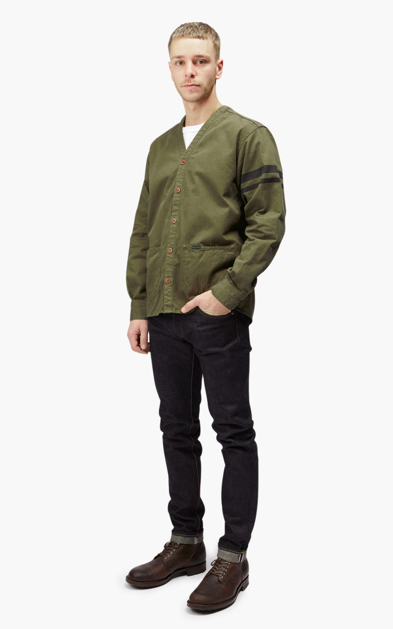 Momotaro Jeans MLS1050M23 Military Herringbone Work Cardigan Olive Drab