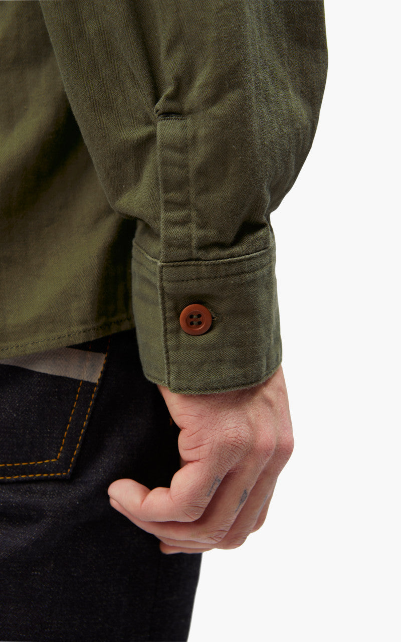 Momotaro Jeans MLS1050M23 Military Herringbone Work Cardigan Olive Drab