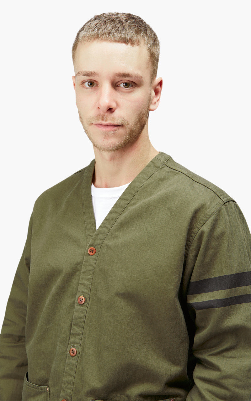 Momotaro Jeans MLS1050M23 Military Herringbone Work Cardigan Olive Drab