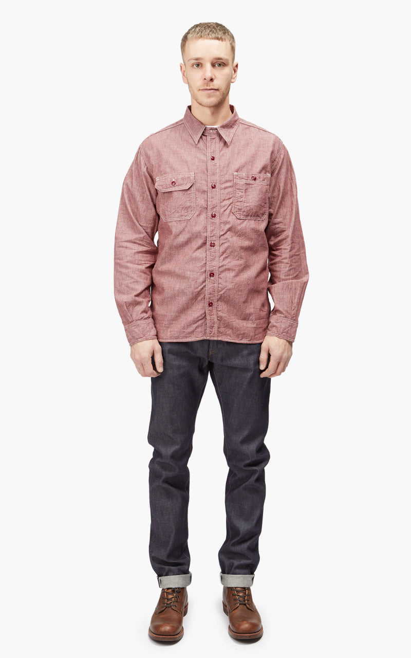 Momotaro Jeans MS044 5oz Chambray Work Shirt Red