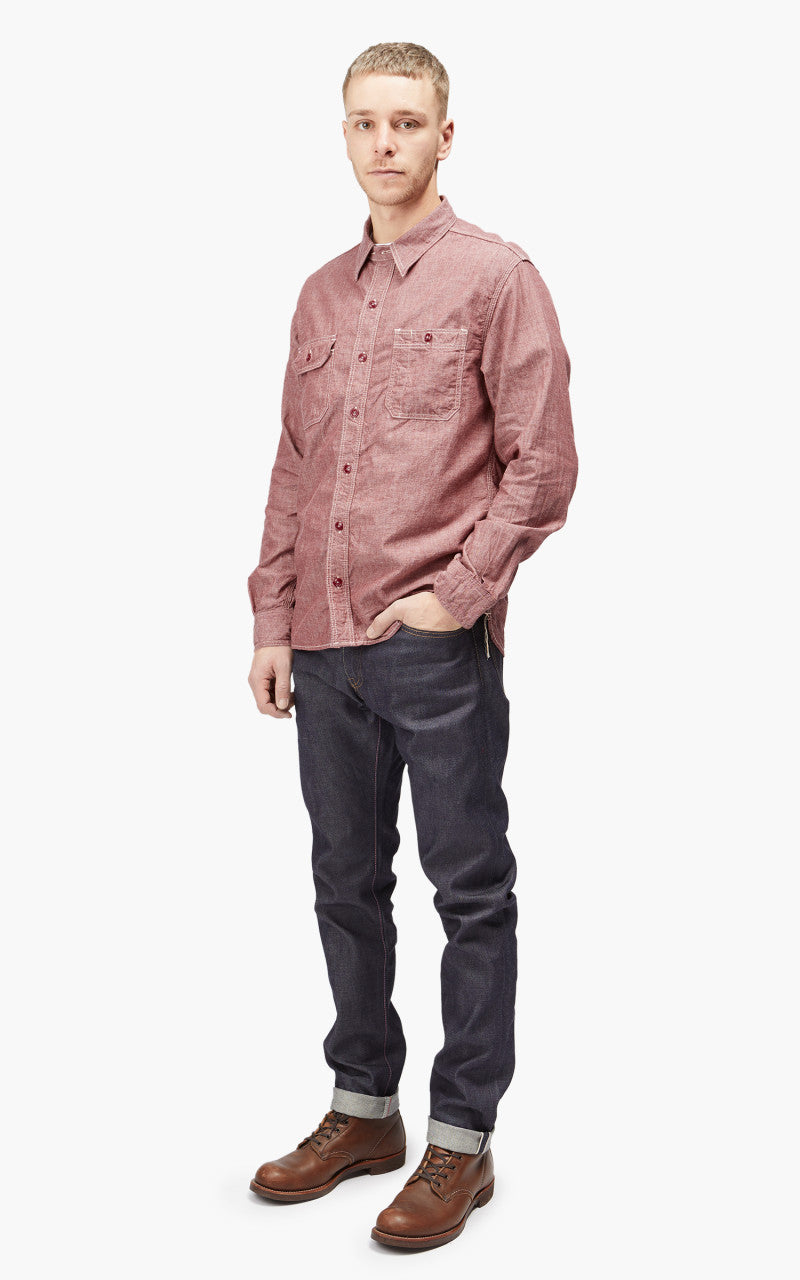 Momotaro Jeans MS044 5oz Chambray Work Shirt Red