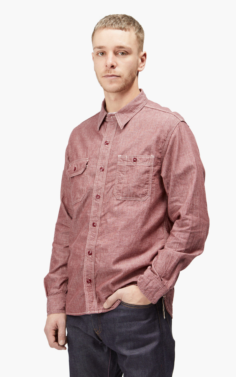 Momotaro Jeans MS044 5oz Chambray Work Shirt Red