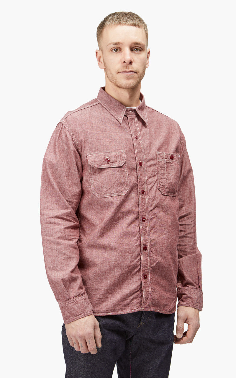 Momotaro Jeans MS044 5oz Chambray Work Shirt Red