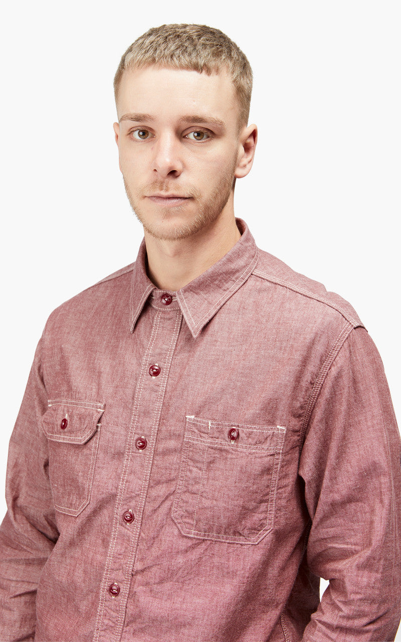 Momotaro Jeans MS044 5oz Chambray Work Shirt Red