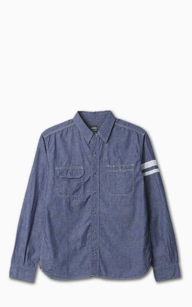 Momotaro Jeans MS044S GTB Stripe 5oz Chambray Work Shirt Indigo