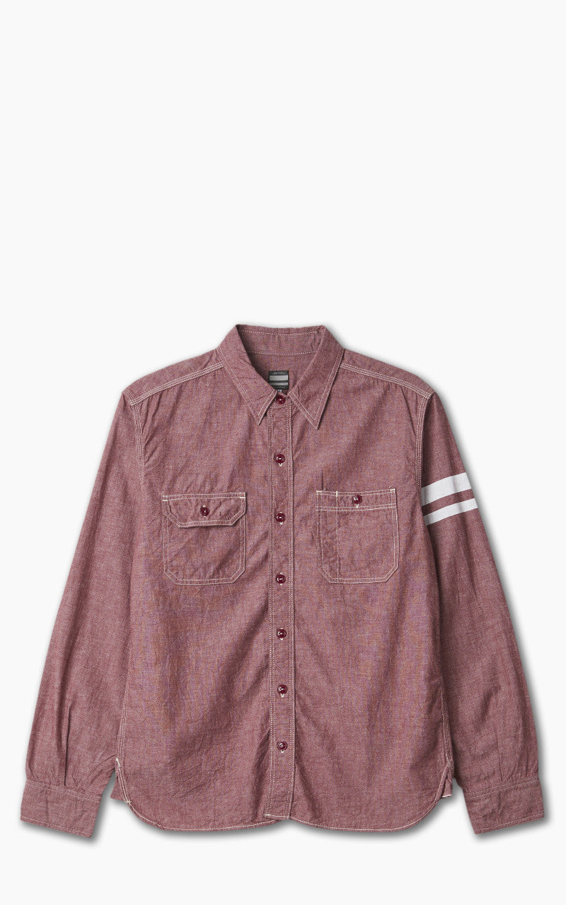 Momotaro Jeans MS044S GTB Stripe 5oz Chambray Work Shirt Red