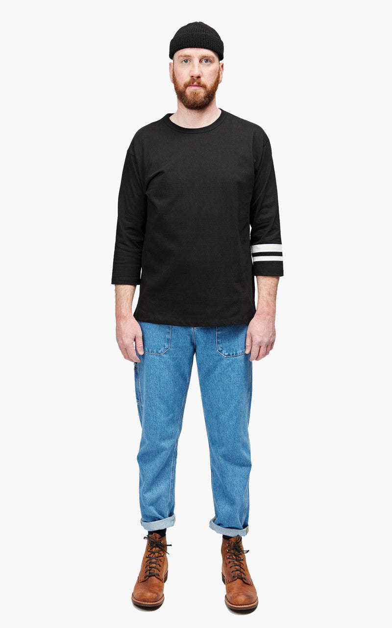 Momotaro Jeans MT004 Zimbabwe Cotton Three Quarter Sleeve T-Shirt Black