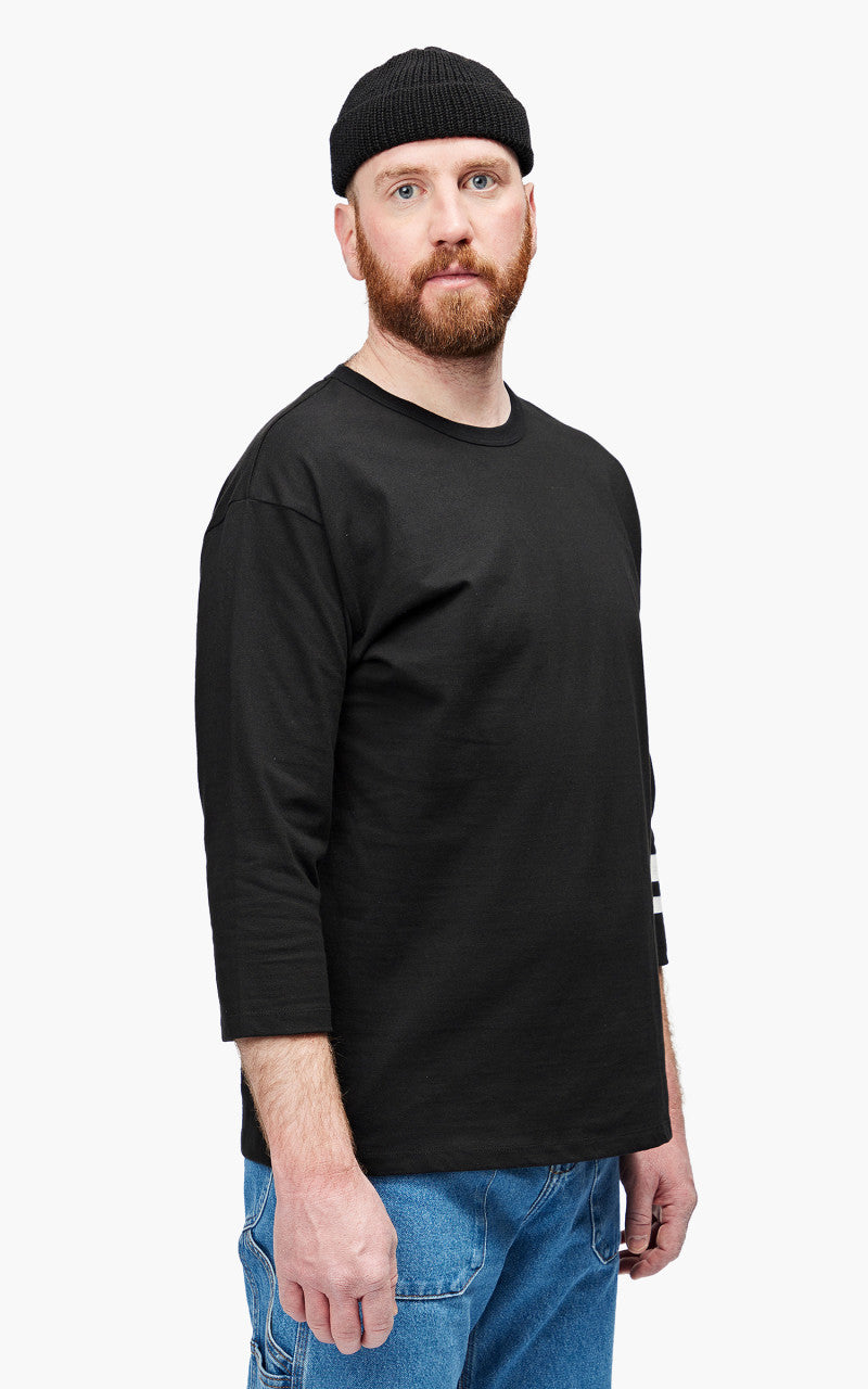 Momotaro Jeans MT004 Zimbabwe Cotton Three Quarter Sleeve T-Shirt Black