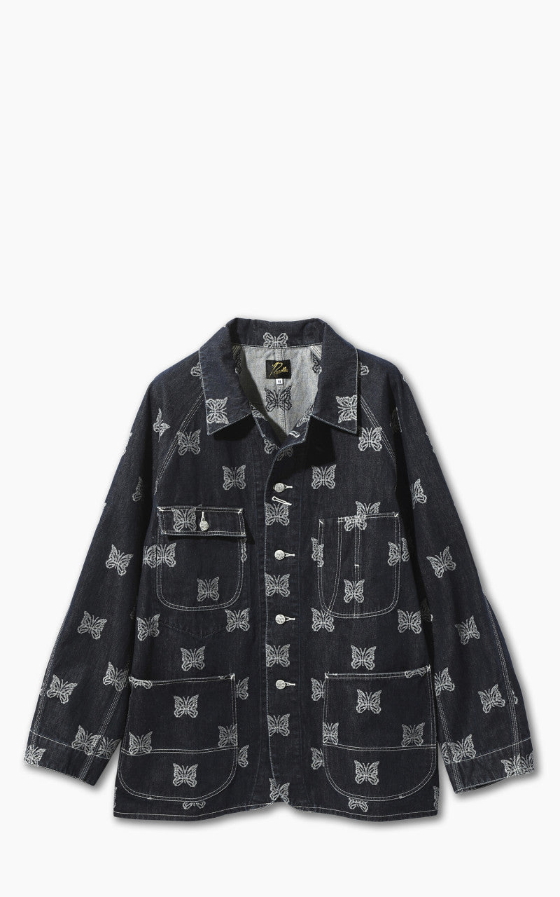 ジャケット・アウター needles papillon denim jacket M Needles Coverall Jacket Papillon Jacquard Denim 10oz Indigo