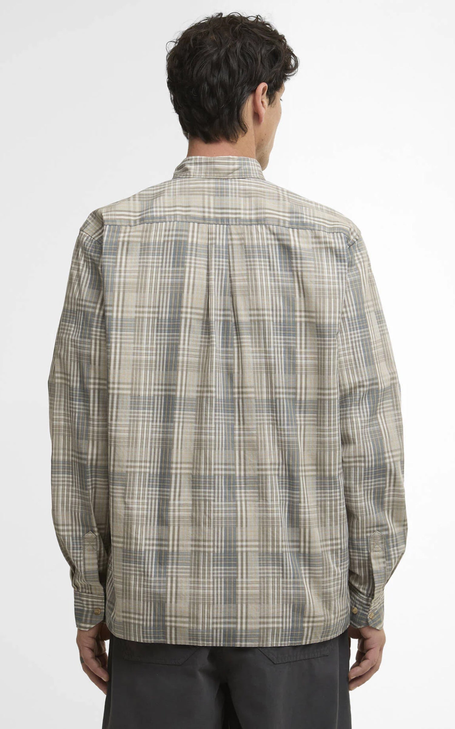 Barbour Maxwell Checked Patch Relaxed Shirt Grey Olive
