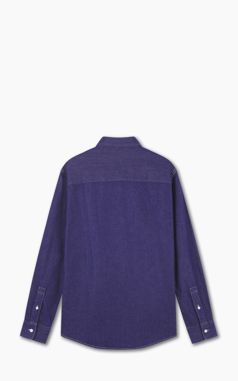 Maison Kitsuné Button Down Casual Shirt Fox Head Patch Indigo