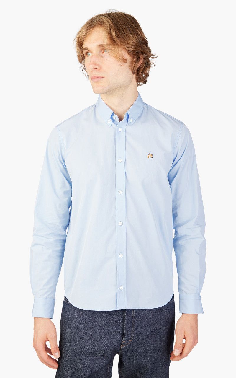 Maison Kitsuné Fox Head Embroidery Classic Shirt Light Blue