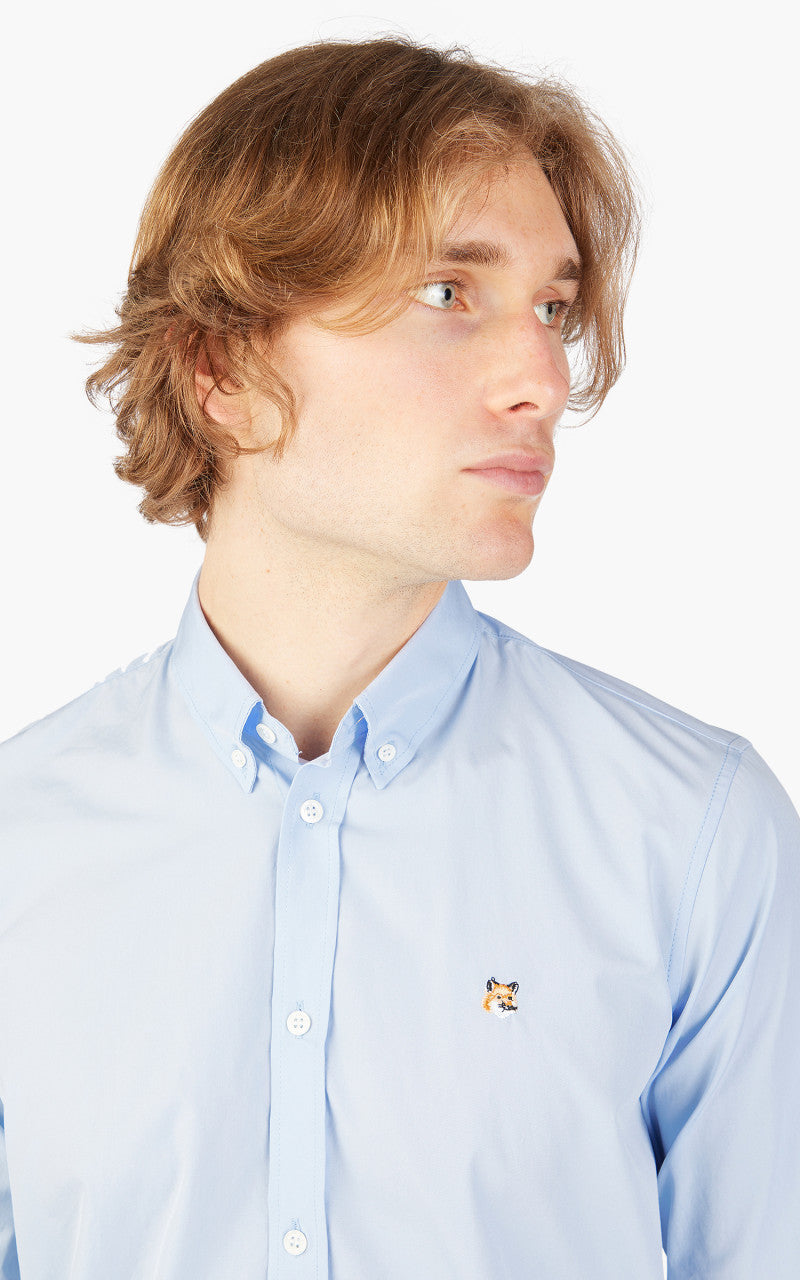 Maison Kitsuné Fox Head Embroidery Classic Shirt Light Blue