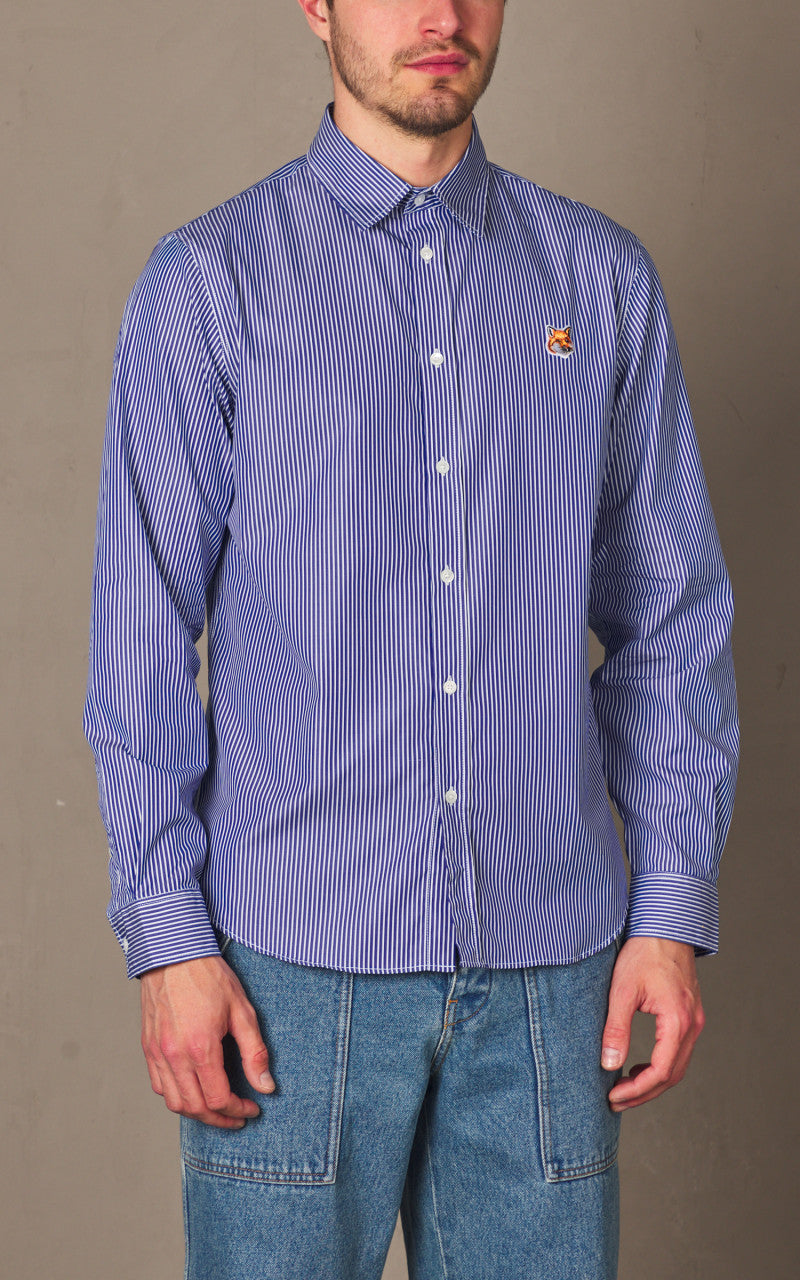 Maison Kitsuné Fox Head Classic Striped Shirt Navy