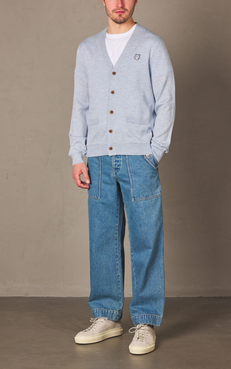 Maison Kitsuné Bold Fox Head Patch Regular Cardigan Light Blue