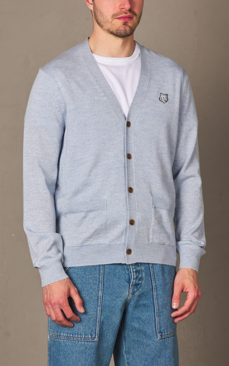 Maison Kitsuné Bold Fox Head Patch Regular Cardigan Light Blue