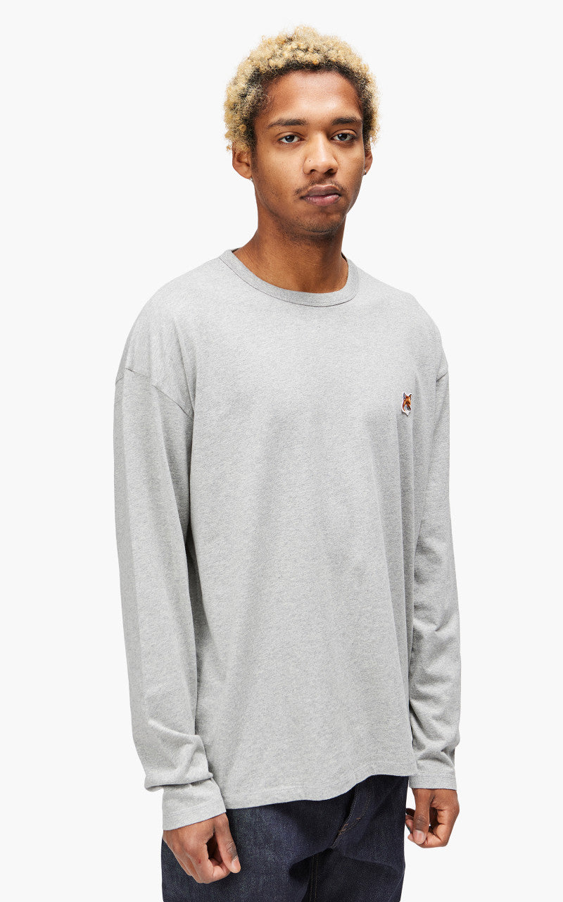 Maison Kitsuné Fox Head Patch Regular Long-Sleeved T-Shirt Grey Melange
