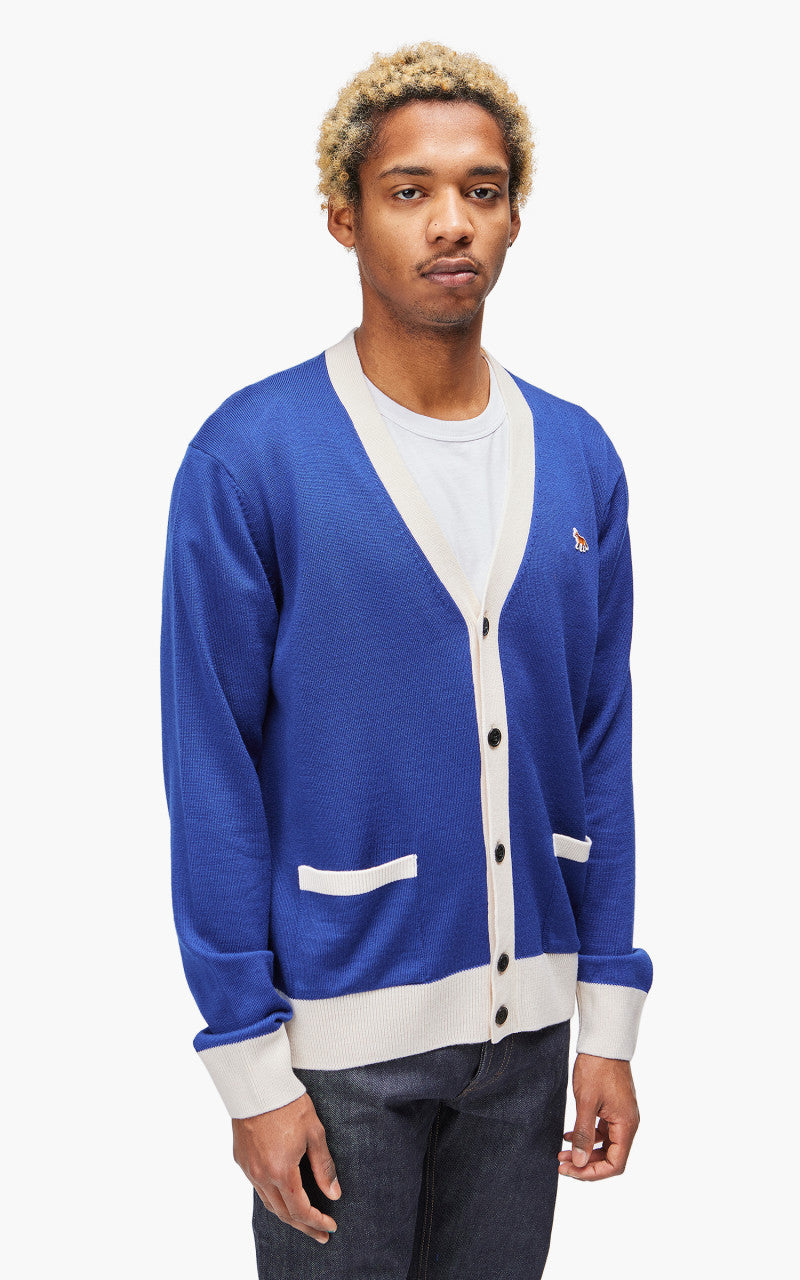 Maison Kitsuné Baby Fox Patch Bi-Color Classic Cardigan Deep Blue