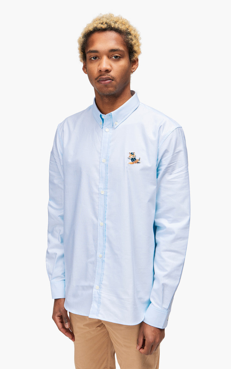 Maison Kitsuné Dressed Fox Patch Relaxed Shirt Light Blue