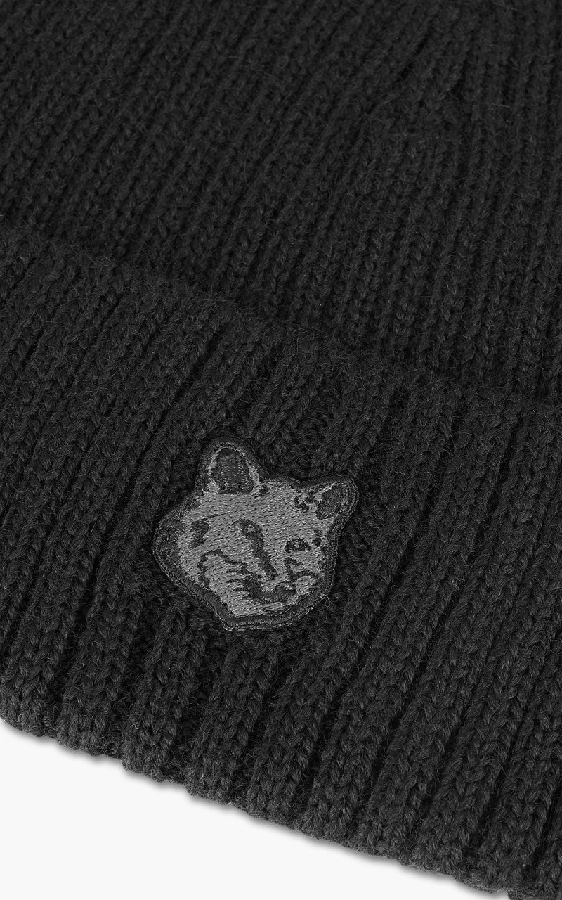 Maison Kitsuné Bold Fox Head Patch Ribbed Beanie Black