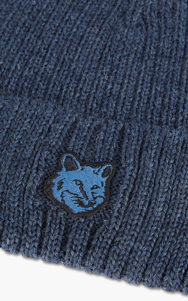 Maison Kitsuné Bold Fox Head Patch Ribbed Beanie Ink Blue
