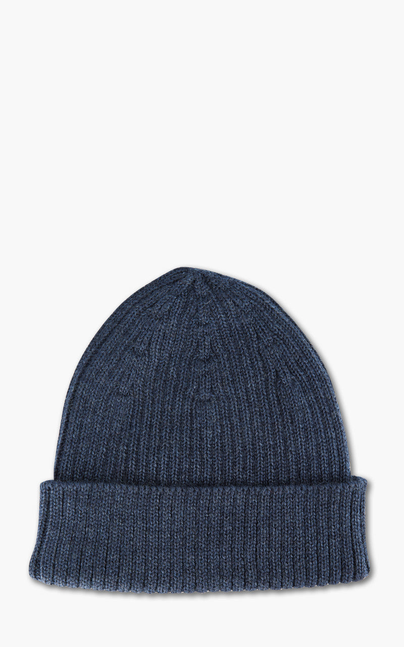 Maison Kitsuné Bold Fox Head Patch Ribbed Beanie Ink Blue