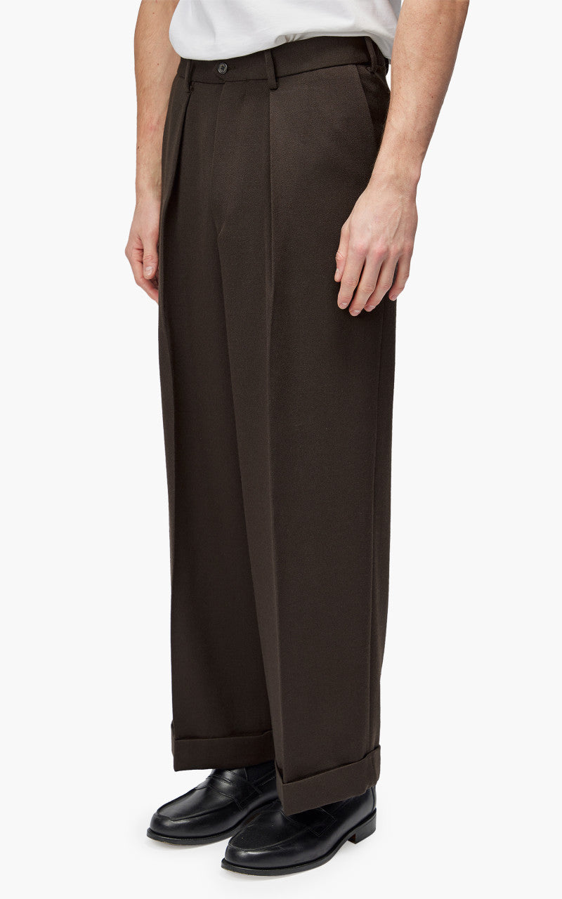 Markaware Pleated Wide Trousers Dark Brown