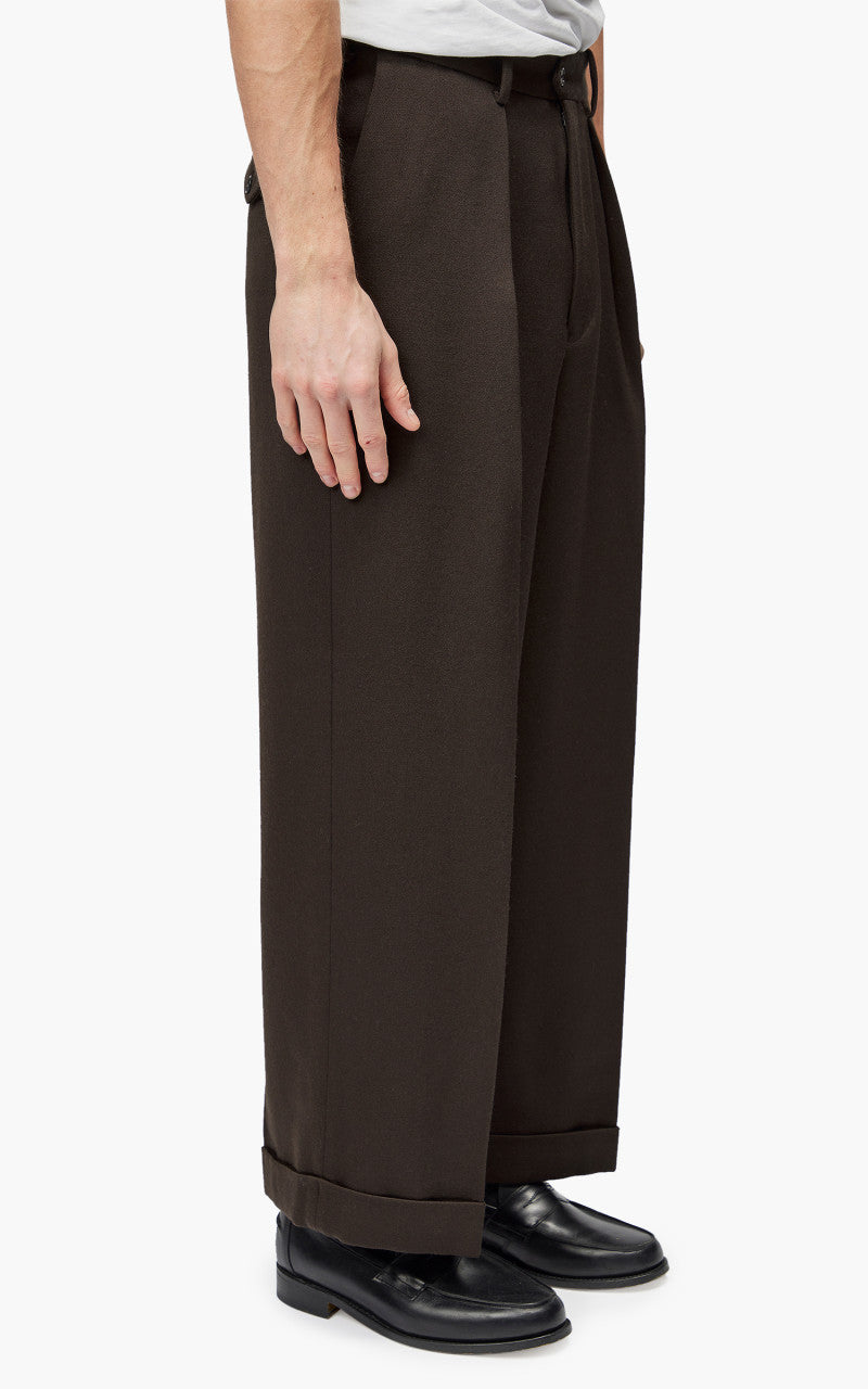 Markaware Pleated Wide Trousers Dark Brown