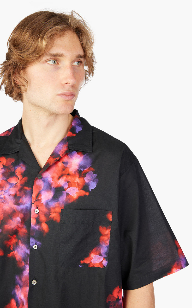 Markaware Flower Printed Open Collar Shirt S/S Black