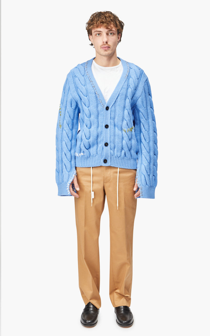 Marni Stitch-Detail Cable-Knit Cardigan Iris Blue