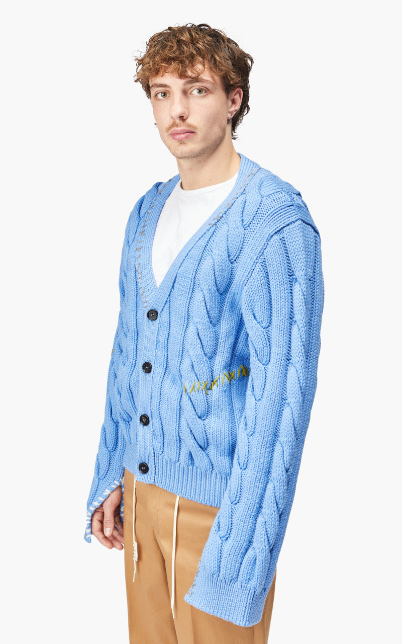 Marni Stitch-Detail Cable-Knit Cardigan Iris Blue