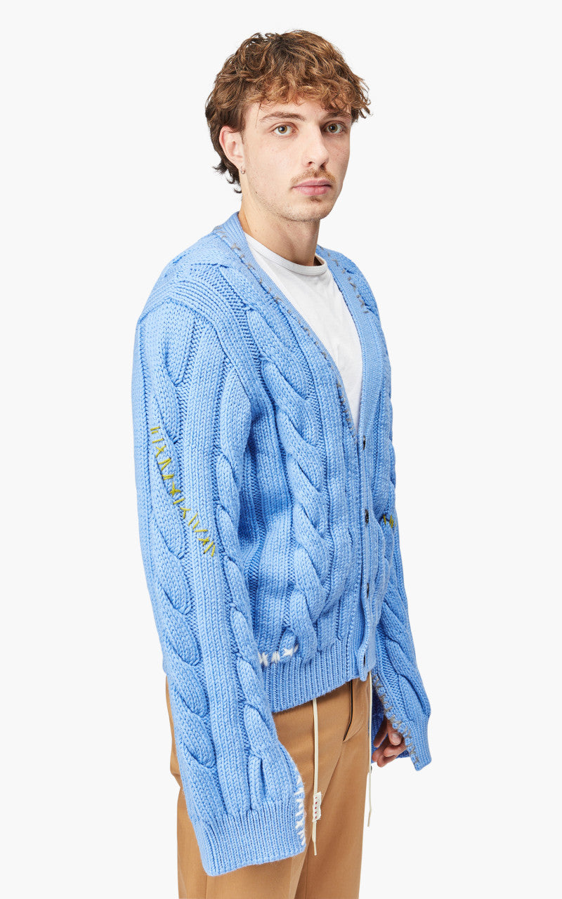Marni Stitch-Detail Cable-Knit Cardigan Iris Blue