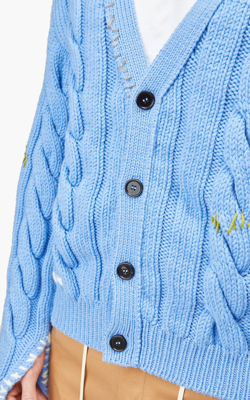 Marni Stitch-Detail Cable-Knit Cardigan Iris Blue