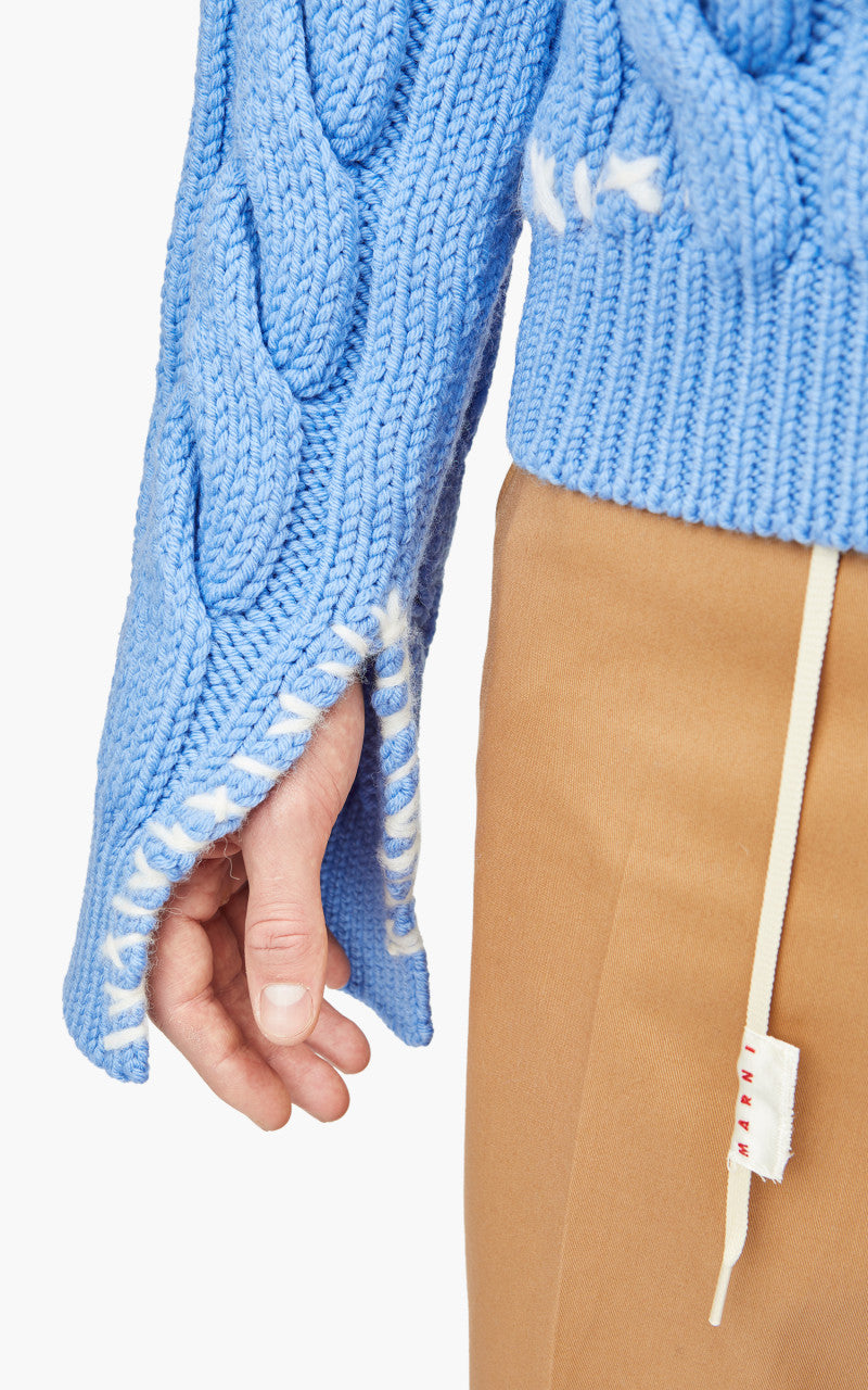 Marni Stitch-Detail Cable-Knit Cardigan Iris Blue