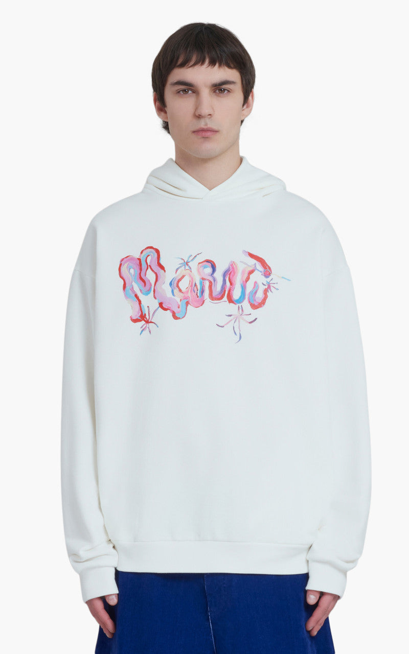 Marni Logo Print Hoodie White
