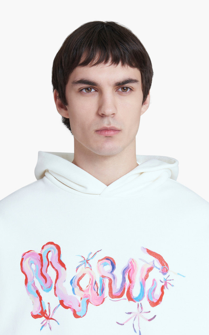 Marni Logo Print Hoodie White