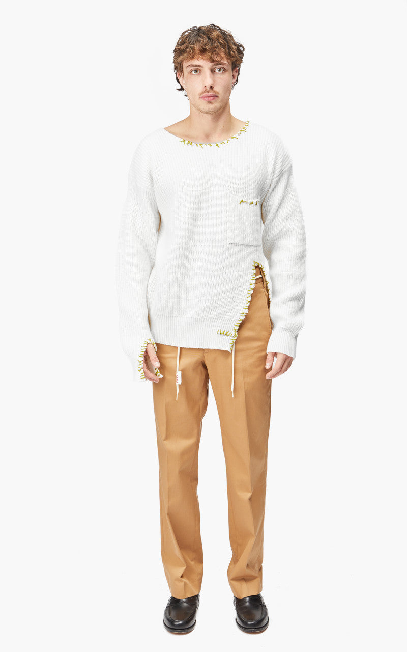 Marni Maglia Cirocollo Distressed Mending Soft Wool Knit Pale Gold