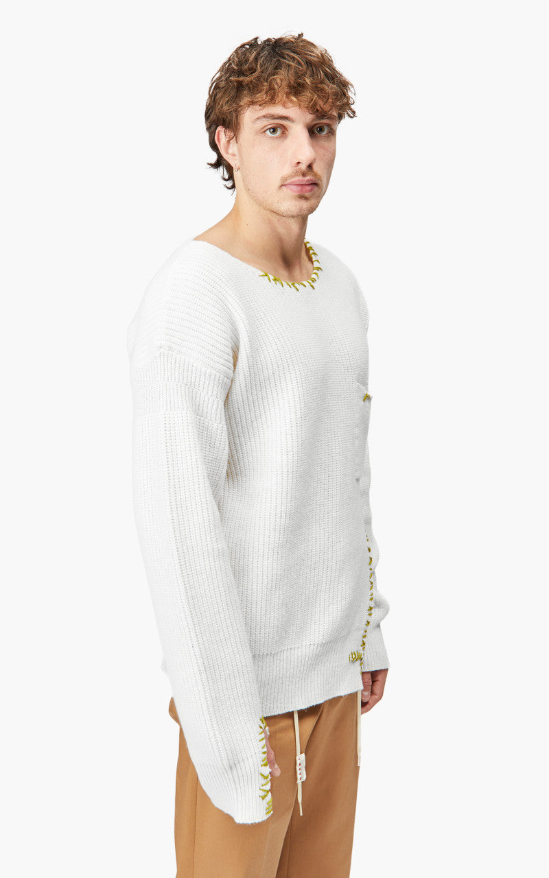 Marni Maglia Cirocollo Distressed Mending Soft Wool Knit Pale Gold