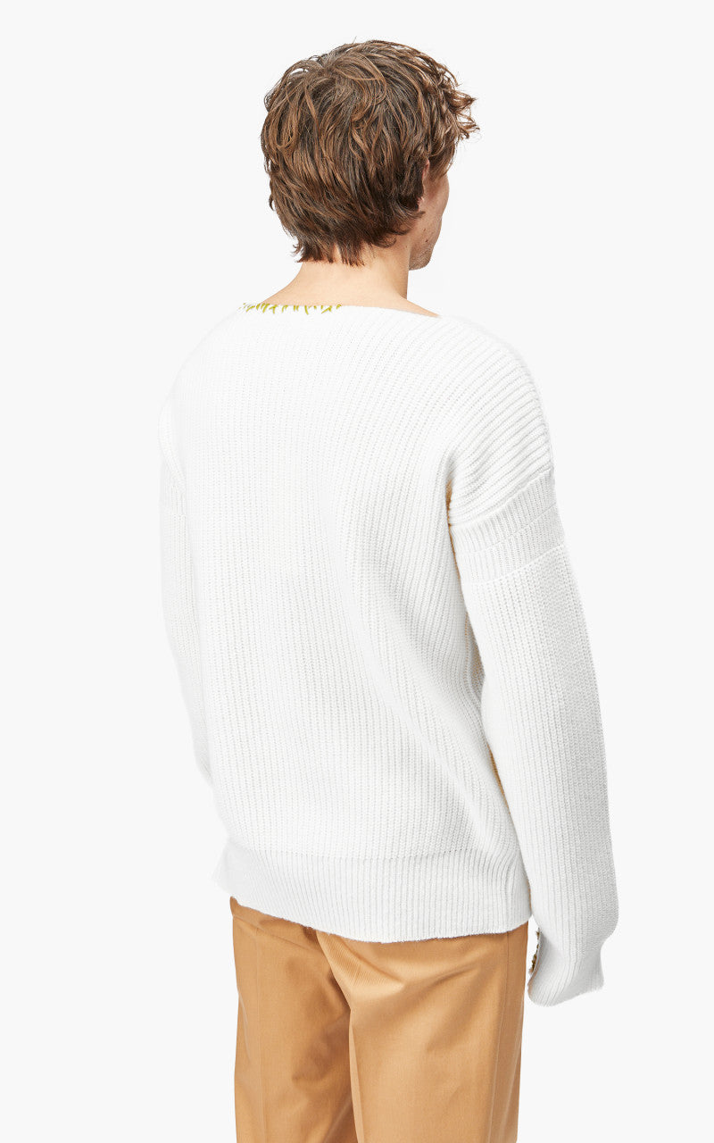 Marni Maglia Cirocollo Distressed Mending Soft Wool Knit Pale Gold