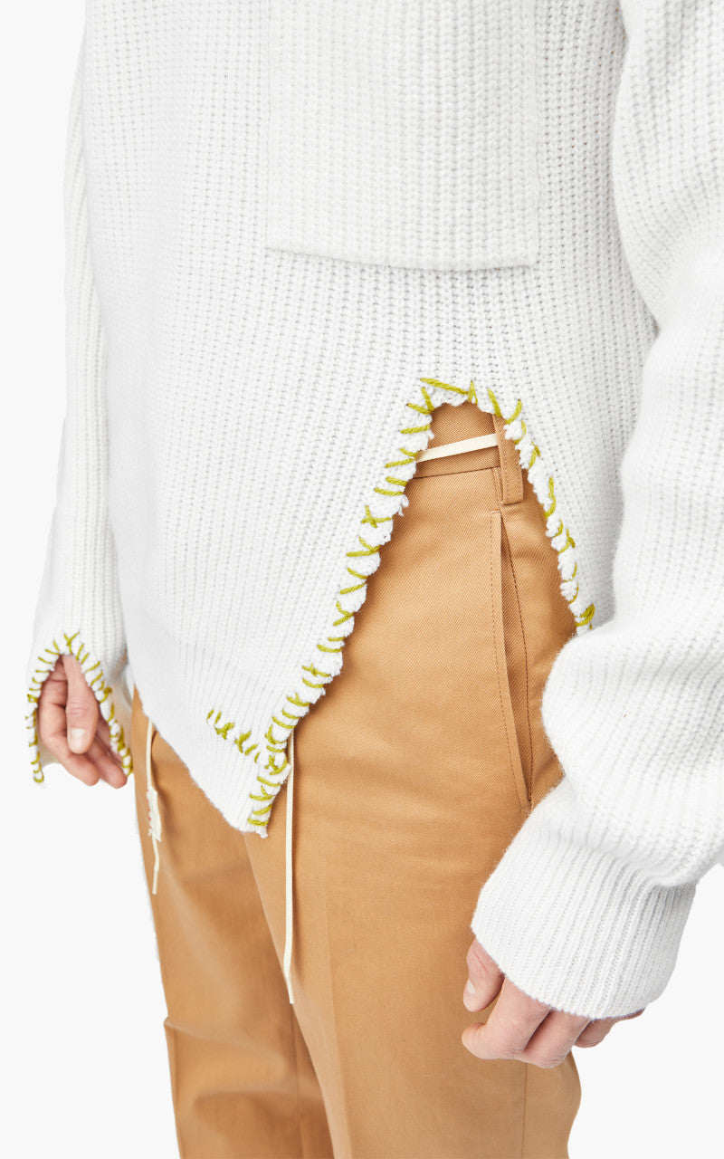 Marni Maglia Cirocollo Distressed Mending Soft Wool Knit Pale Gold