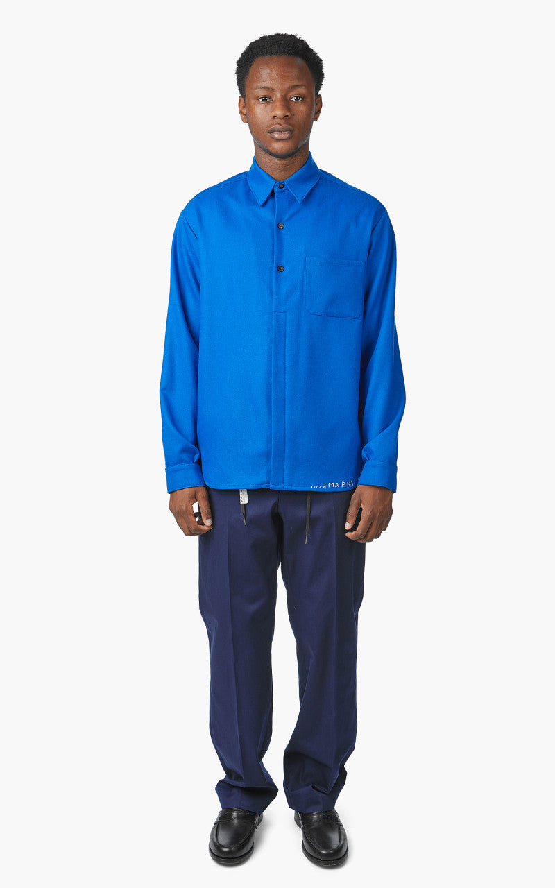 Marni Uomo Wool Flannel Shirt Mazarine Blue